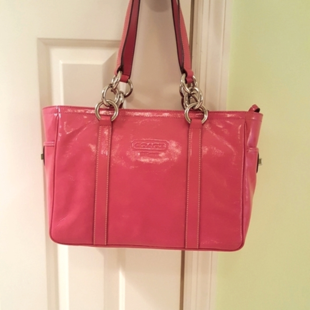 Coach Pink Soft Leather Tote with Zipper Closure, Tan Interior